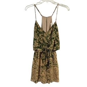 Honey Belle Romper Womens Medium‎ One Piece Spaghetti Straps Floral Green Tan